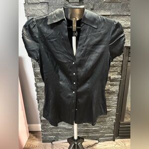 Elegant Black Women's Top with Rhinestone buttons